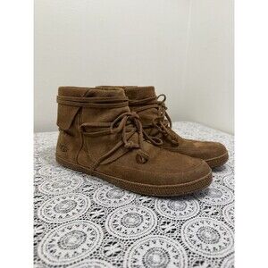 UGG Reid Ankle Boots Chestnut Leather Suede Zip Lace Up Lining Sz 7